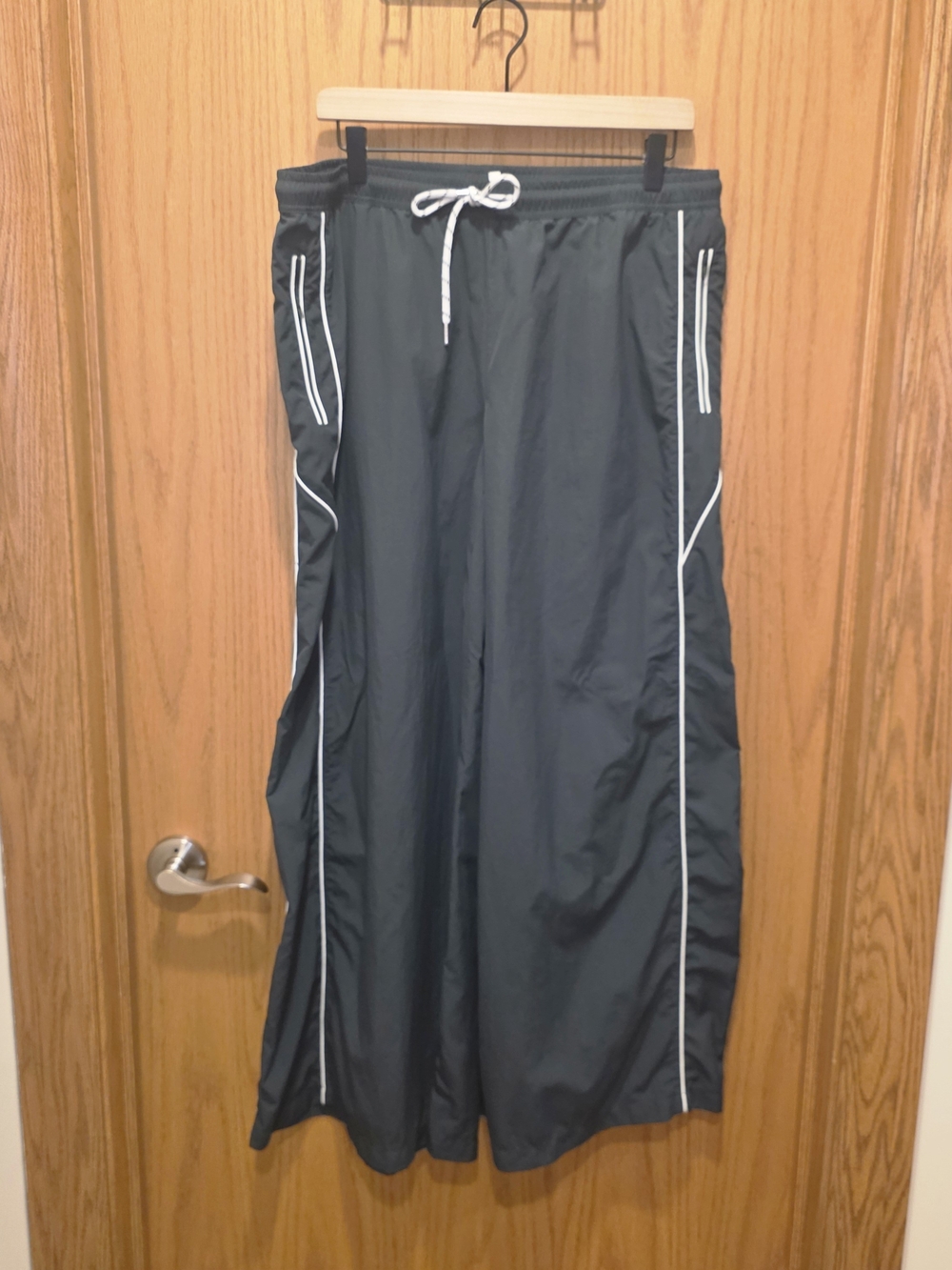 Wide Leg Green Track Pants with White Piping
